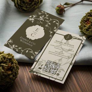 Carte De Visite Blason de monogramme floral vintage de luxe élégan
