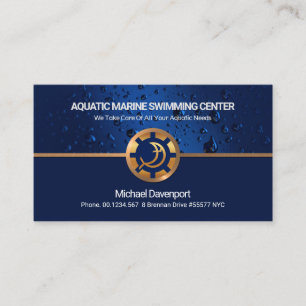 Carte De Visite Bleu Aquatic Water Dégage Gold Border