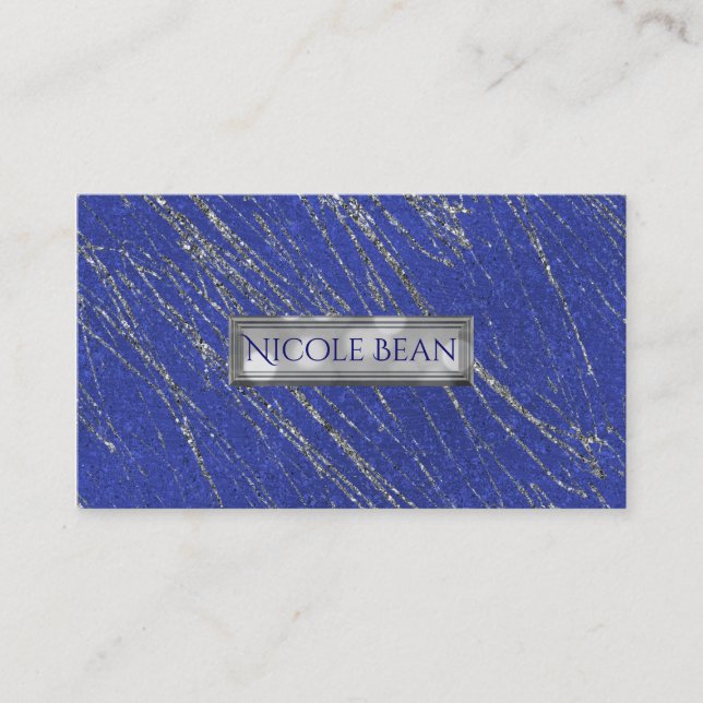 Carte De Visite Bleu & Argent Design moderne en marbre de verre (Devant)