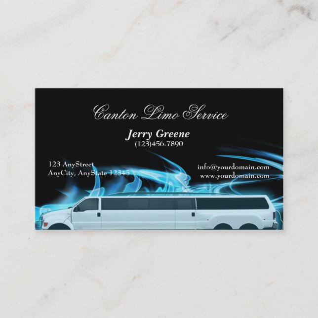 Carte de visite bleu au néon de limousine de SUV (Devant)