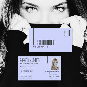 Carte De Visite Bleu bébé clair avec Monogramme et photo simple