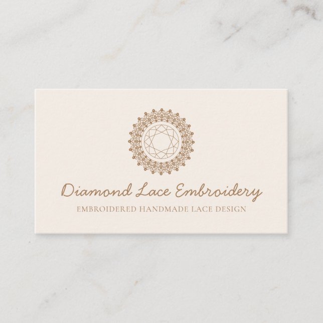 Carte De Visite Bleu Beige Diamant logo broderie dentelle couture (Devant)