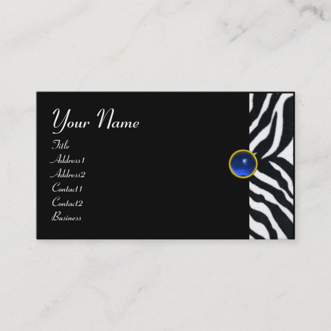 Carte De Visite BLEU BLACÉ BLANC ZEBRA MONOGRAM DE FOUR, Sapphire (Devant)
