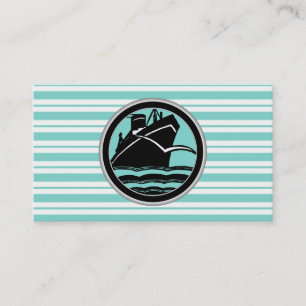 Carte De Visite Bleu Bleu Blanc rayé Noir Cruise Navire nautique
