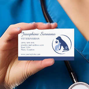 Carte De Visite Bleu Chien Et Chat Logo Vétérinaire Clinique Vétér