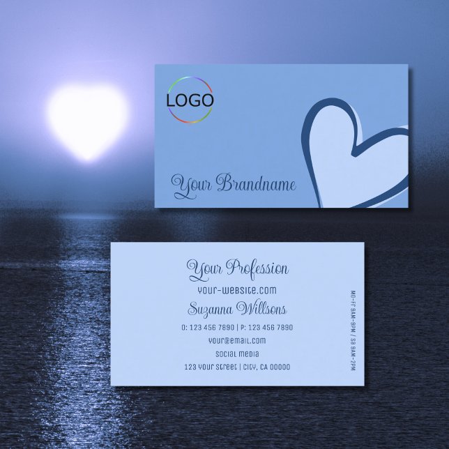 Carte De Visite Bleu clair avec Coeur magnifique et logo mou (Créateur téléchargé)