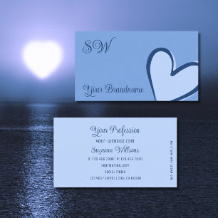Carte De Visite Bleu clair avec un Coeur magnifique et un Monogram