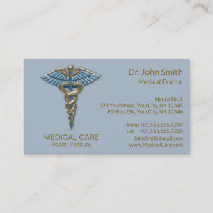 Carte De Visite Bleu clair Caduceus Médicale Faux Gold Foil