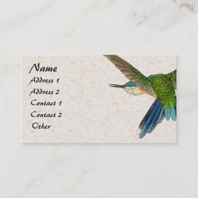 Carte de visite bleu d'animal d'oiseau de colibri (Devant)