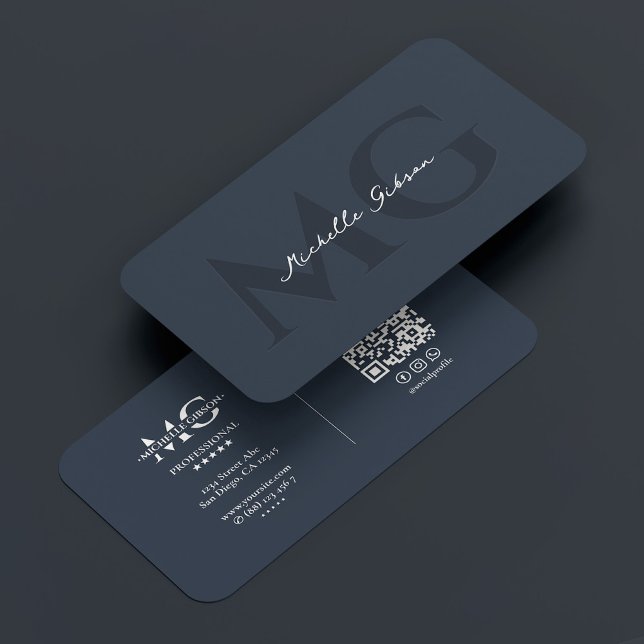 Carte De Visite Bleu de charbon de bois minimal professionnel (Professional Minimal Charcoal Blue Business Card
)