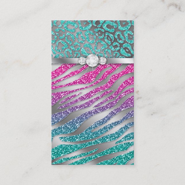 Carte De Visite Bleu de rose de zèbre de parties scintillantes de (Devant)