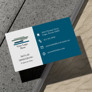 Carte De Visite Bleu Deux Tons Blanc Votre Logo Icônes Un Côté