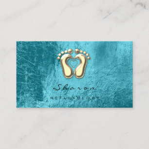 Carte De Visite Bleu d'océan d'or de thérapie de réflexothérap