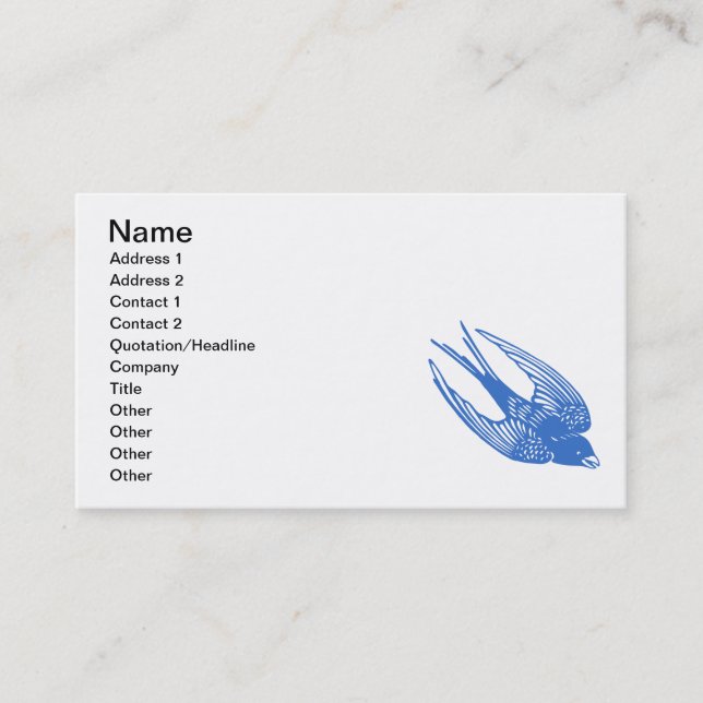 Carte De Visite Bleu d'oiseau d'hirondelle (Devant)