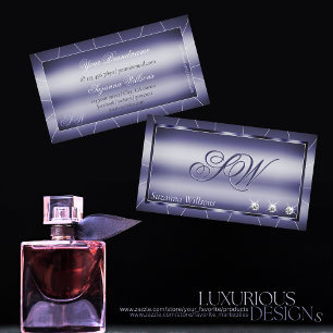 Carte De Visite Bleu élégant avec diamants étincelants et monogram