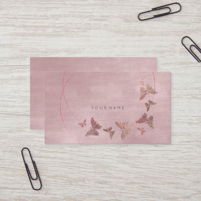 Carte De Visite Bleu en poudre délicat Ballet rose Papillon Vip (Devant/Arrière en situation)