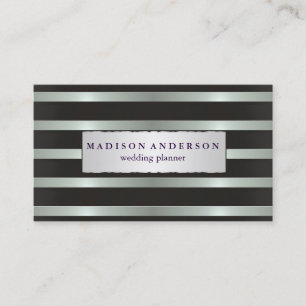 Carte De Visite Bleu et blanc Chic rayures dans Gold Business Ca