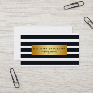 Carte De Visite Bleu et blanc Chic rayures en or