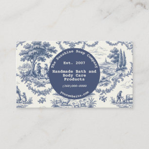 Carte De Visite Bleu et crème vintage Toile de Jouy