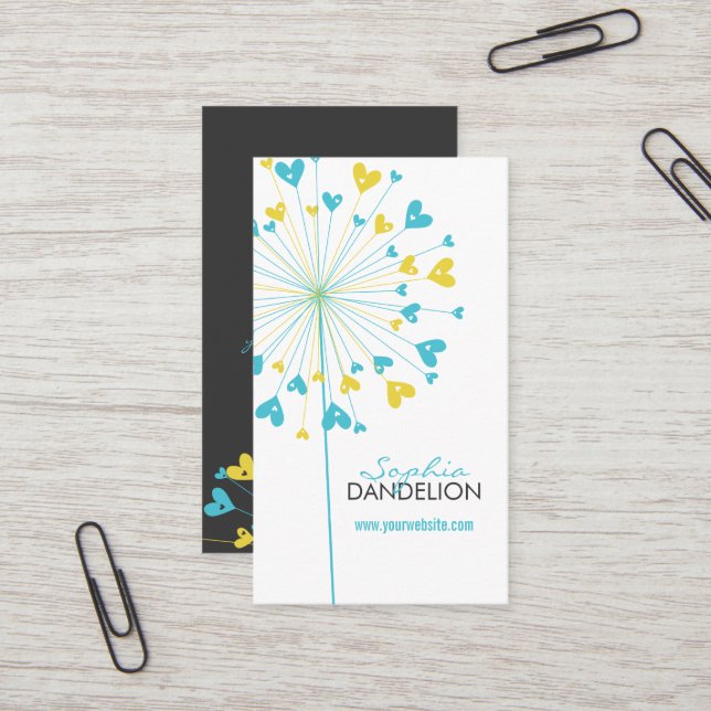 Carte De Visite Bleu et Jaune mignon Coeurs d'amour Whimsical Dand (Devant/Arrière en situation)