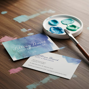Carte De Visite Bleu et Turquoise Aquarelle Laver Artistique