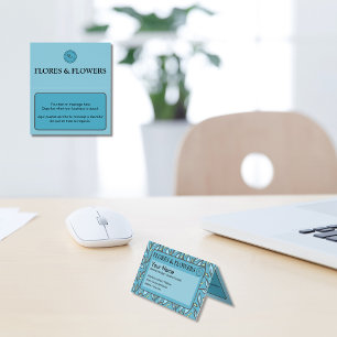 Carte De Visite Bleu Feuille bilingue plié