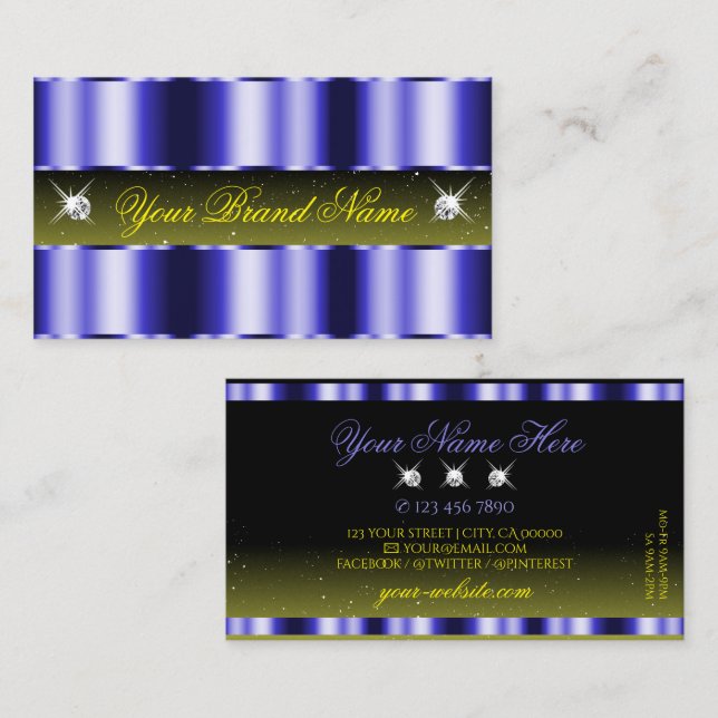 Carte De Visite Bleu flashy Jaune Noir Étincelant Bijoux élégant (Devant / Derrière)