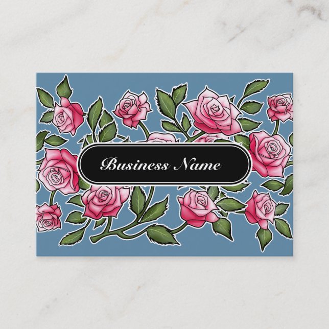 Carte De Visite Bleu floral de carré élégant de graphique (Devant)