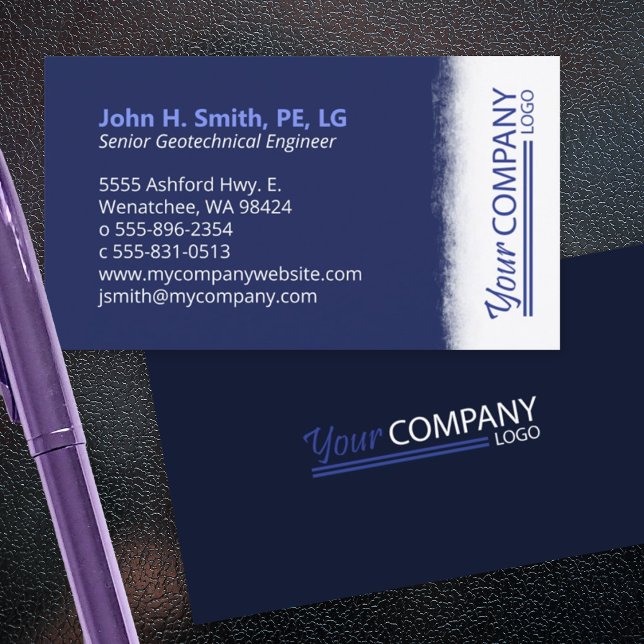 Carte De Visite Bleu foncé, Blanc brossé avec logo vertical (royal blue, navy blue business cards with vertical logo)