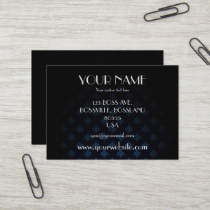 Carte De Visite Bleu foncé et noir Damas personnalisé