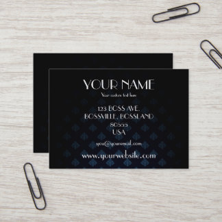 Carte De Visite Bleu foncé et noir Damas personnalisé