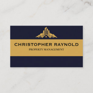 Carte De Visite Bleu foncé et or Moderne Immobilier minimal
