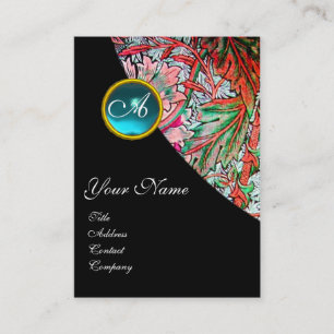 Carte De Visite BLEU GEM DAMASK MONOGRAS 3 fuchsia vert rose rouge