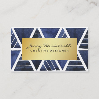 Carte De Visite Bleu géométrique d'aquarelle d'or Luxe moderne