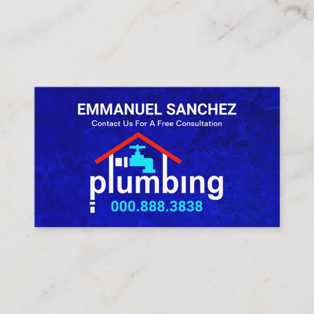 Carte De Visite Bleu Grunge Plumbing Home Faucet (Devant)
