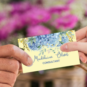 Carte De Visite Bleu Jaune Floral Moderne Chic