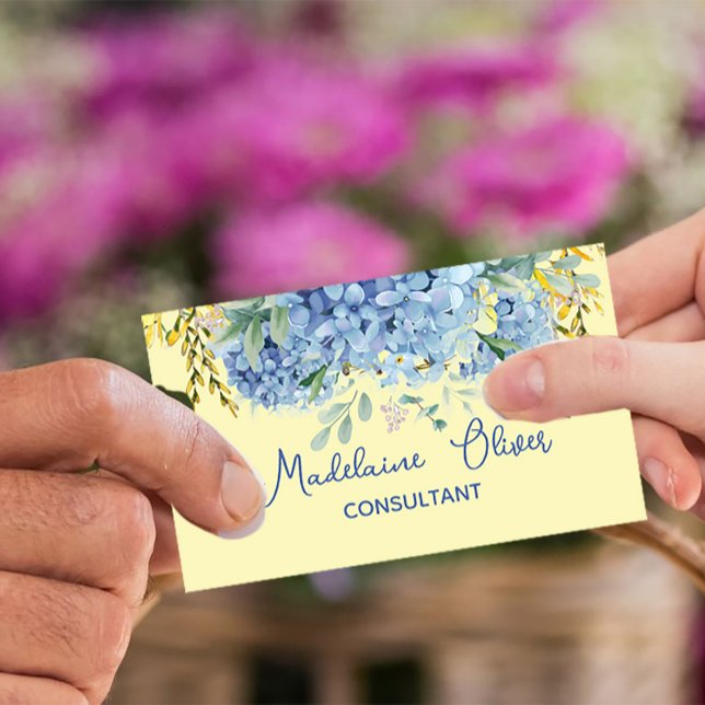 Carte De Visite Bleu Jaune Floral Moderne Chic (Créateur téléchargé)