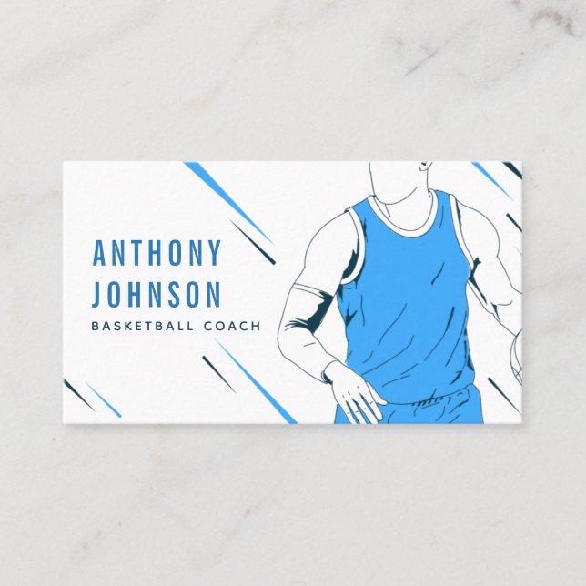 Carte De Visite Bleu Joueur de basket-ball Illustration Entraîneur (Devant)