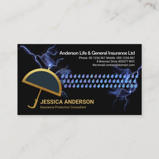 Carte De Visite Bleu Lightning Rain Gold Protection contre les par (Devant)