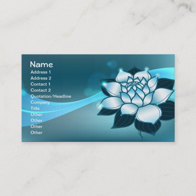 Carte De Visite Bleu Lotus Art Spirituel Floral Fin (Devant)