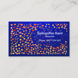 Carte De Visite Bleu lumineux Coeurs flottants Stars Babysitting