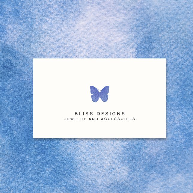 Carte De Visite Bleu marine Aquarelle Papillon Logo Simple (Créateur téléchargé)