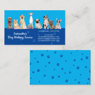 Carte De Visite Bleu Marine Cute Paws Aquarelle Chiens