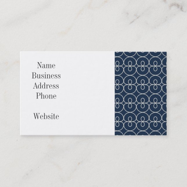 Carte De Visite Bleu Marine et Motif Argent Cadeaux design (Devant)