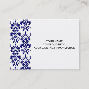 Carte De Visite Bleu marine, motif vintage blanc 2 de damassé
