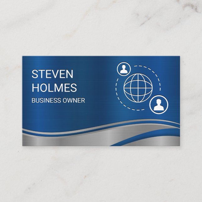 Carte De Visite Bleu métallique | Communication réseau (Devant)