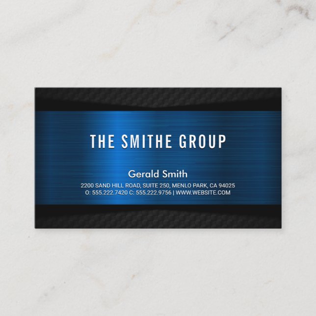 Carte De Visite Bleu métallique Noir | Entreprise (Devant)