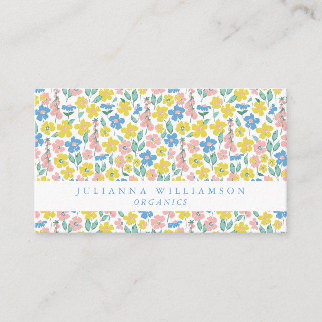 Carte De Visite Bleu mignon et Jaune Ditsy Floral Moderne (Devant)