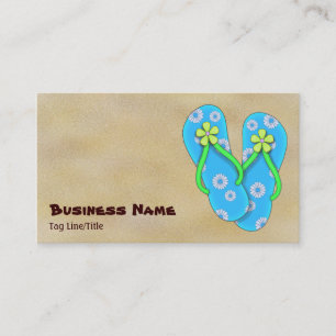 Carte De Visite Bleu mignon tongs avec Fleurs sur la plage de sabl