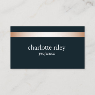 Carte De Visite Bleu   Moderne Rose Gold Stried Stylish